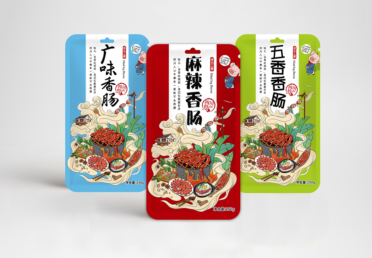 可爱红肠,腊肠包装设计