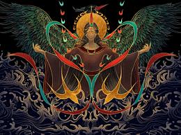 精卫填海主题插画