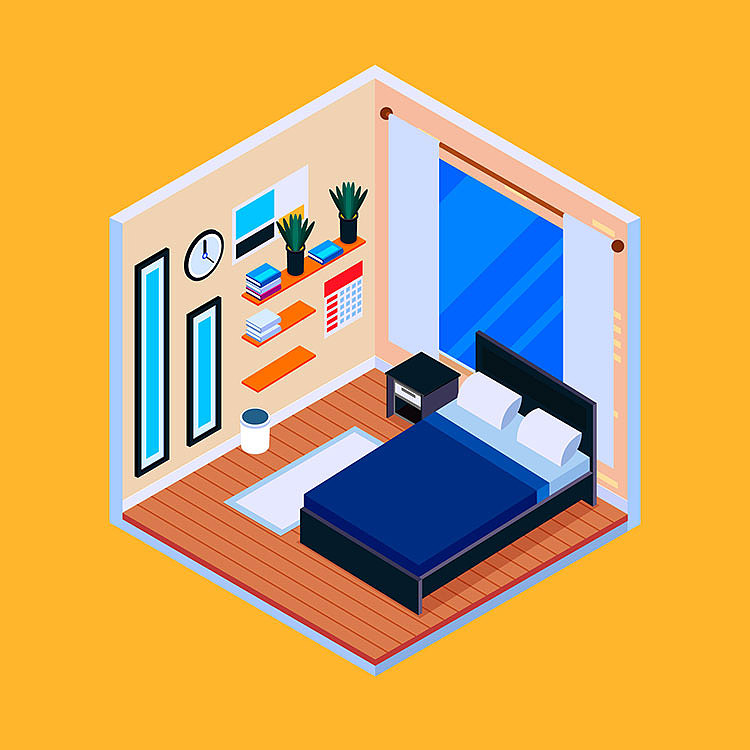 2.5d室内展示空间家居生活装修智能物联网AI插画设计