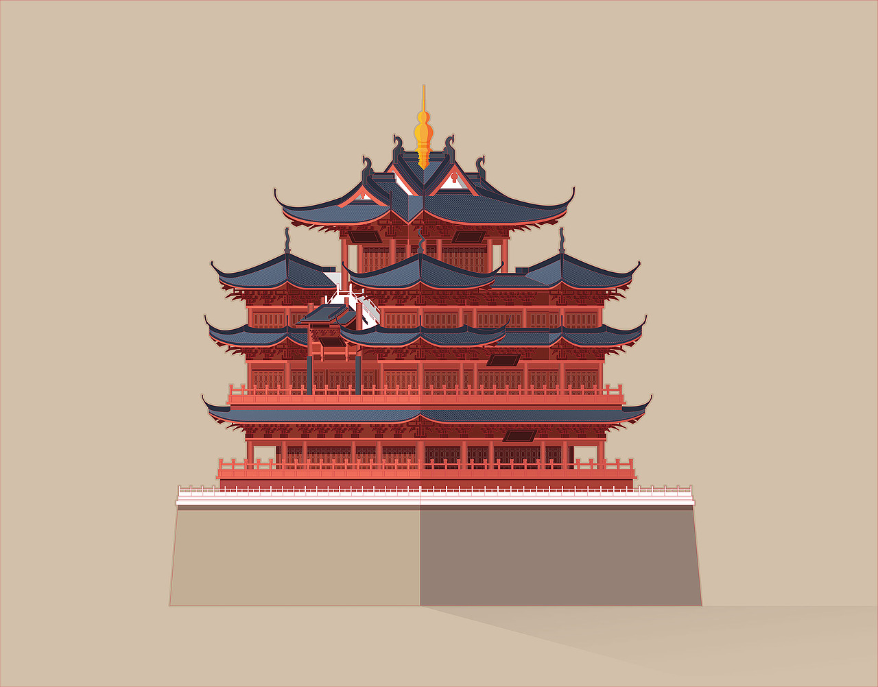 杭州城隍阁矢量建筑插画