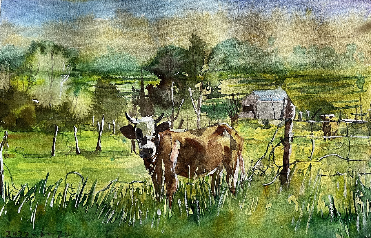 《游春图》水彩风景写生