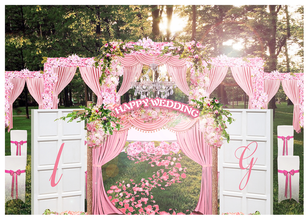 粉嫩户外婚礼粉色草坪婚礼图片-图行天下素材网