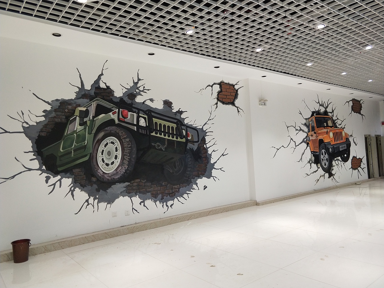 手绘三D壁画3d汽车画展彩绘