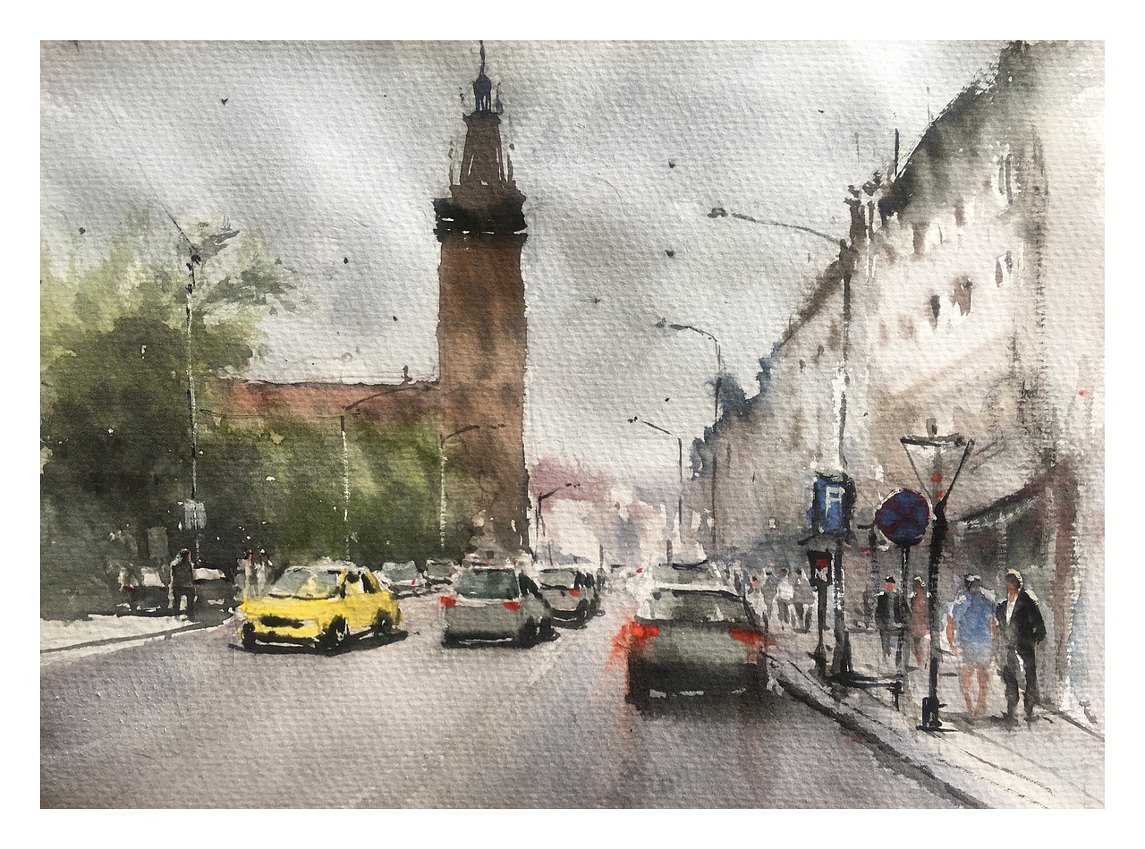 一组城市水彩作品