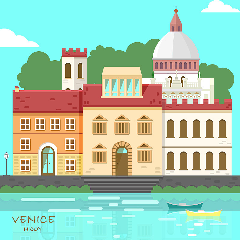 插画风-威尼斯小镇