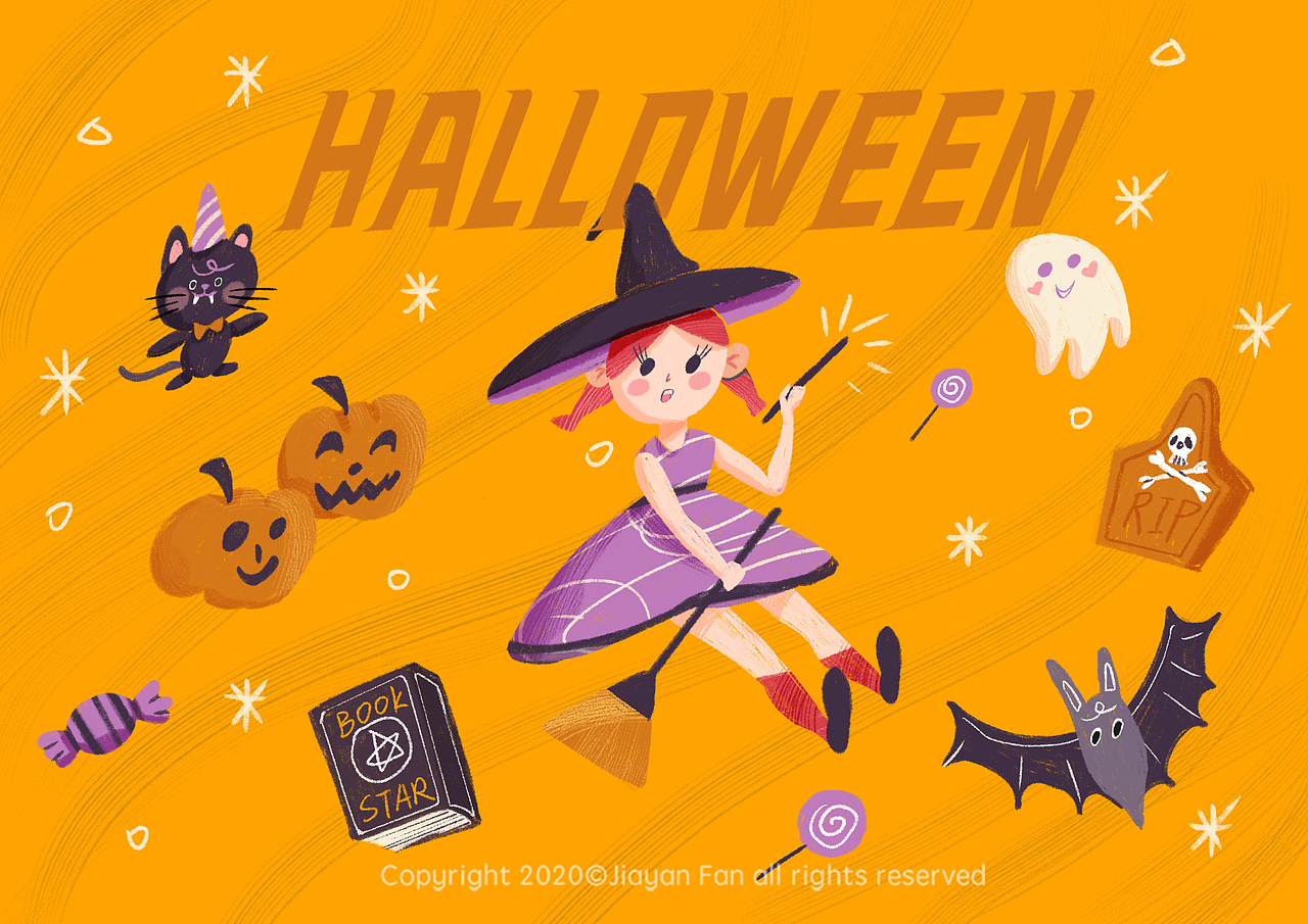 小魔女万圣节插画（图ZMjM2Mjk0ODEy） - 商业插画 - 站酷设计师JOYCE盐原创素材 - 站酷ZCOOL