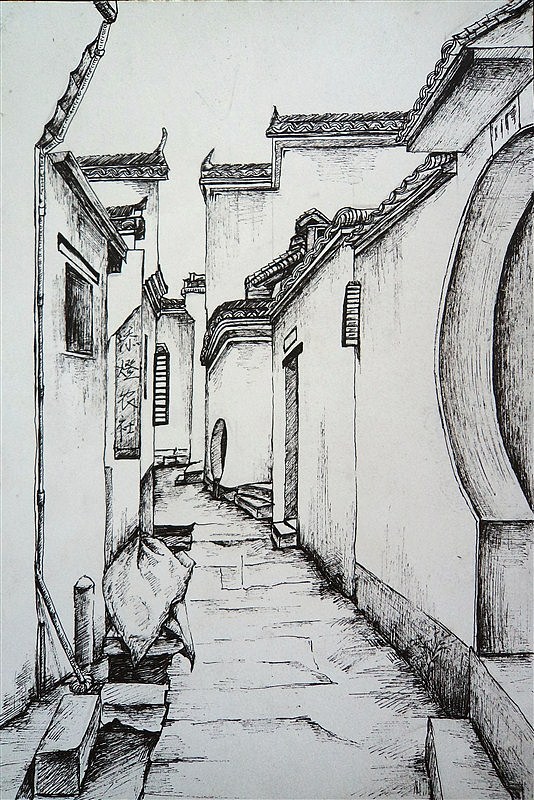 手绘 宏村（图ZMTA3ODQzNTQ0） - 绘画 - 站酷设计师逐梦雾灵原创素材 - 站酷ZCOOL