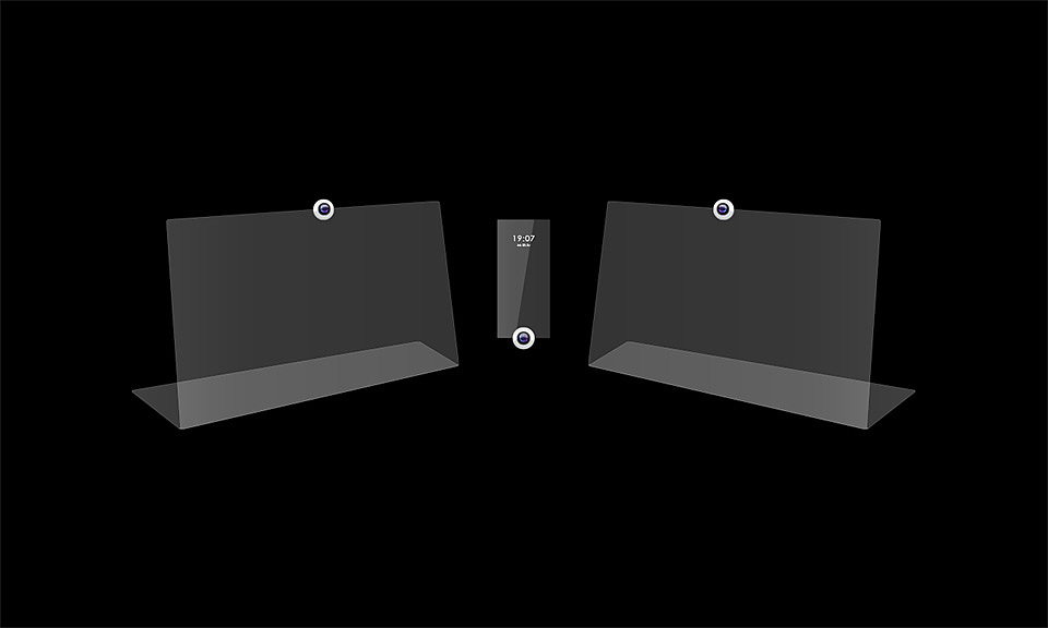 Eclipse专门配备了三种不同规格的透明显示,分别是一手可握的手机尺寸,带着追剧的平板尺寸和在家看片的PC尺寸。