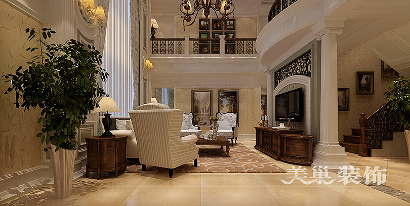普罗旺世龙之梦260平别墅美式古典风格装修需要多少钱---客厅