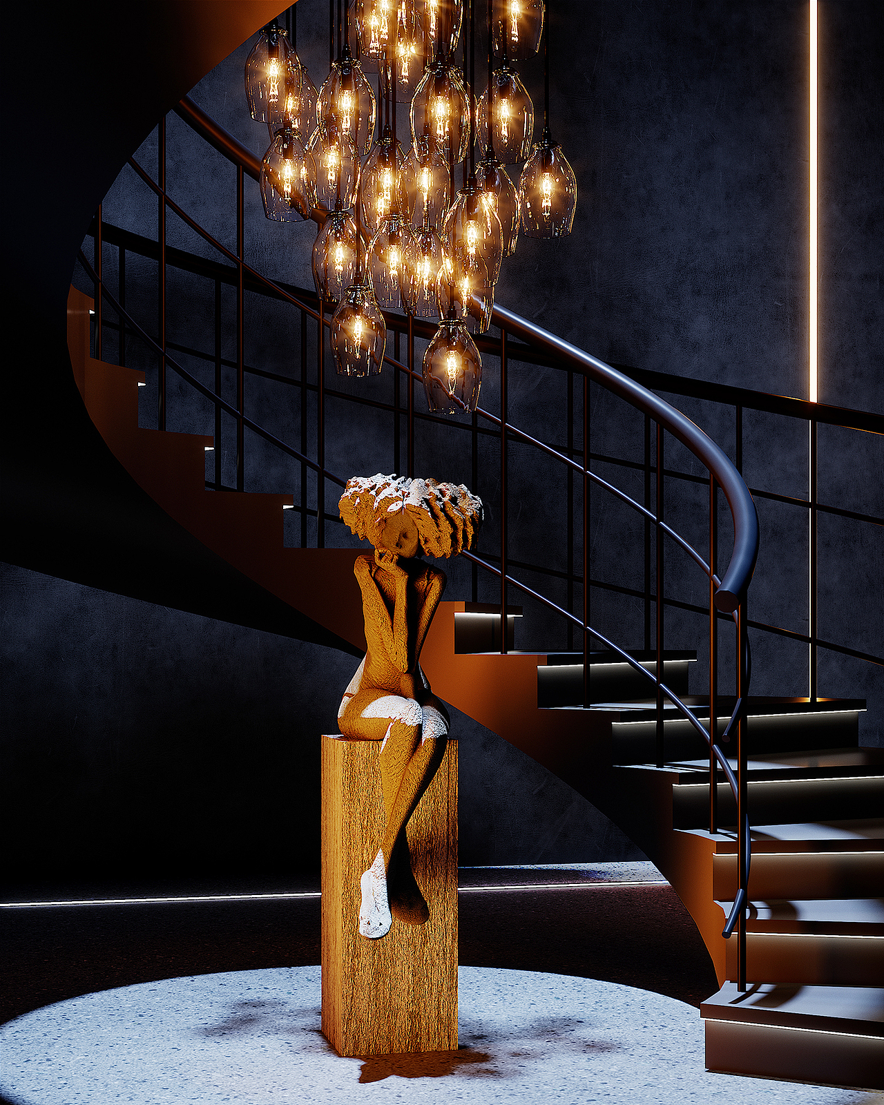 夜晚弧形楼梯|空间|家装设计|李先桂_原创作品-站酷zcool