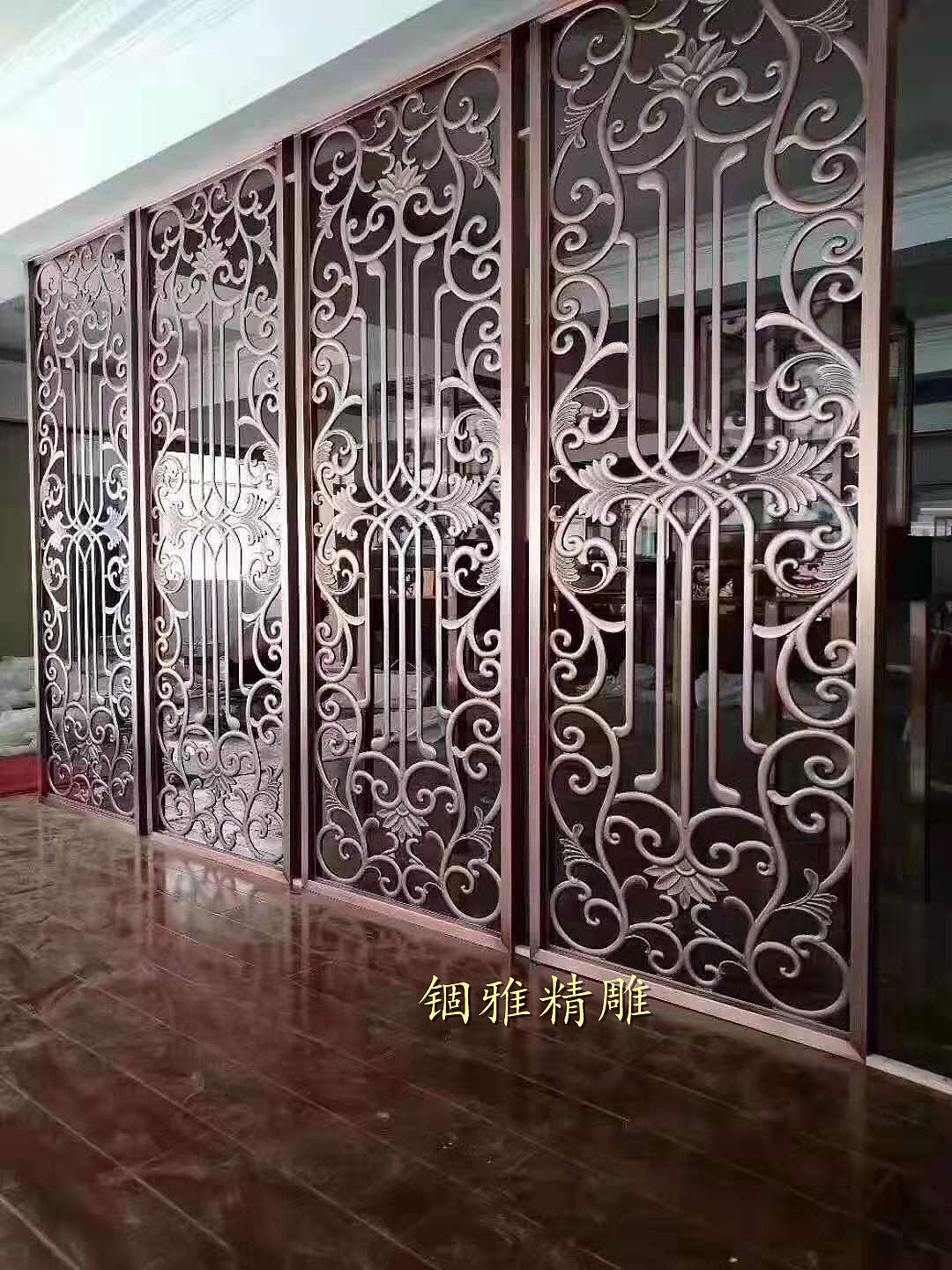 艺术精品仿古铜铝板雕花屏风铝艺镂空隔断