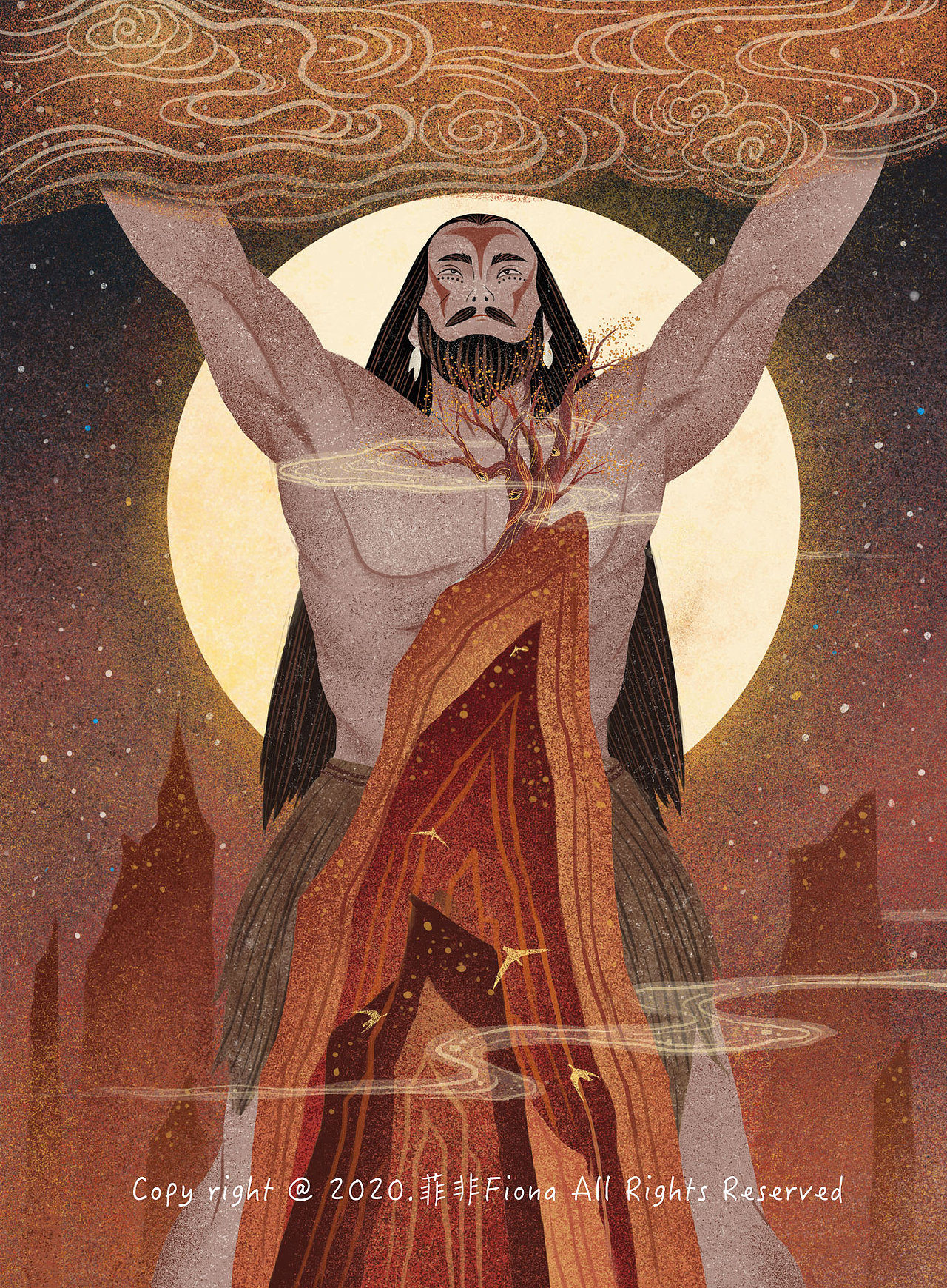 插画(三)3978菲非fiona中国故事之碧霞神女绣鞋取泰山4015菲非fiona雨