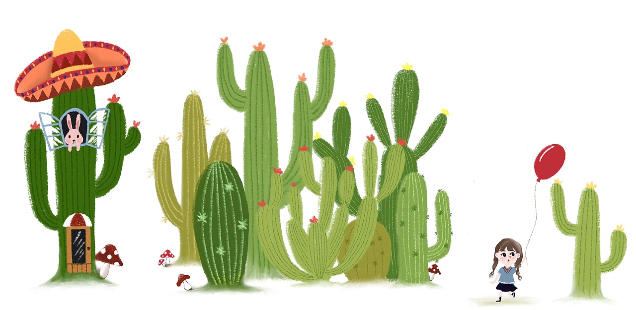 仙人掌与红气球（图ZMjA2ODc3MTgw） - 儿童插画 - 站酷设计师nosugar233原创素材 - 站酷ZCOOL