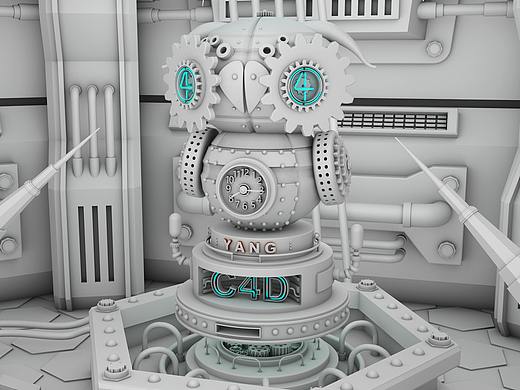  C4D机械场景-白膜渲染