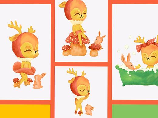 手绘系列插画—小鹿IP形象插画