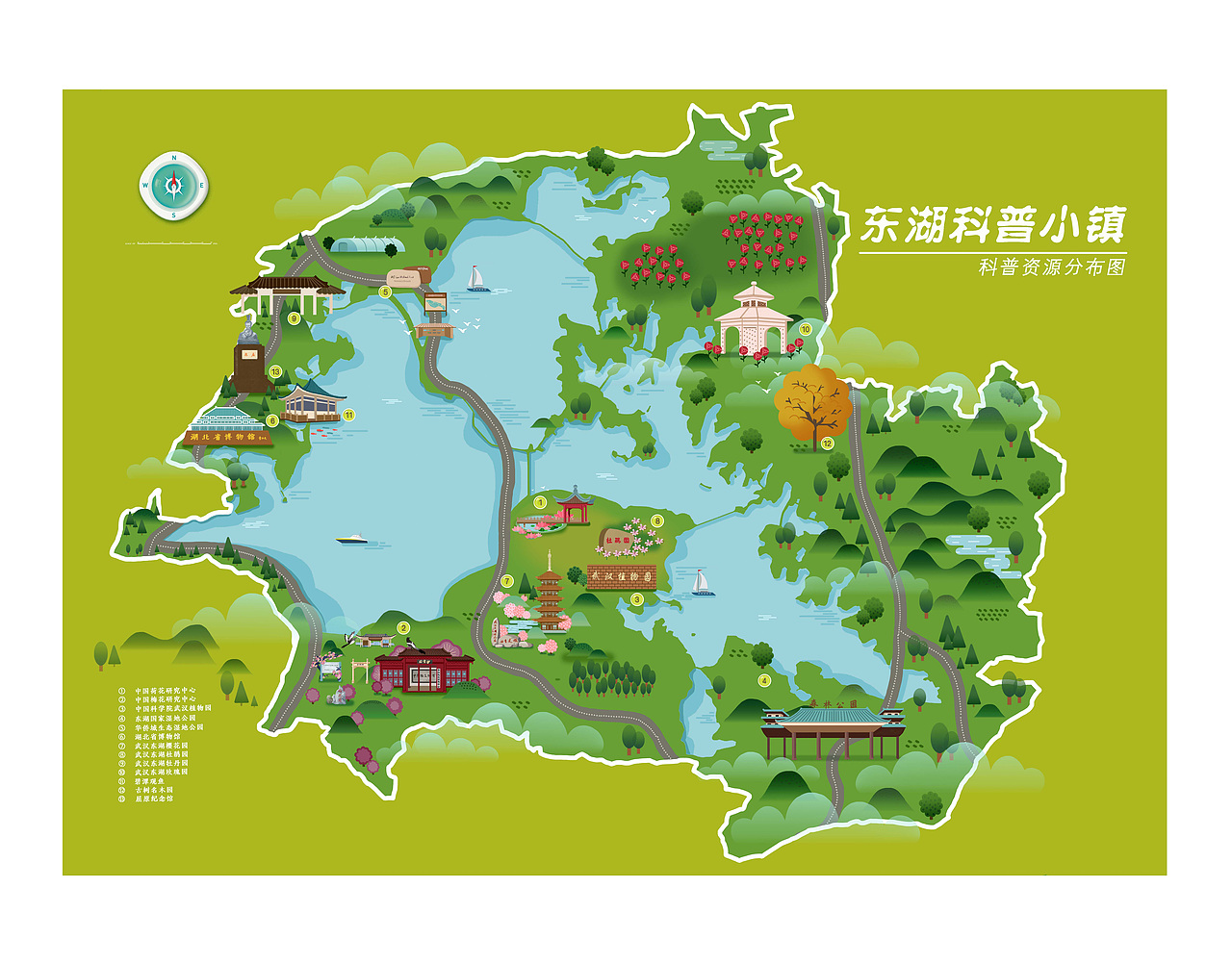 麦小朵——手绘创意地图东湖景区|插画|商业插画|麦石百谷 - 原创