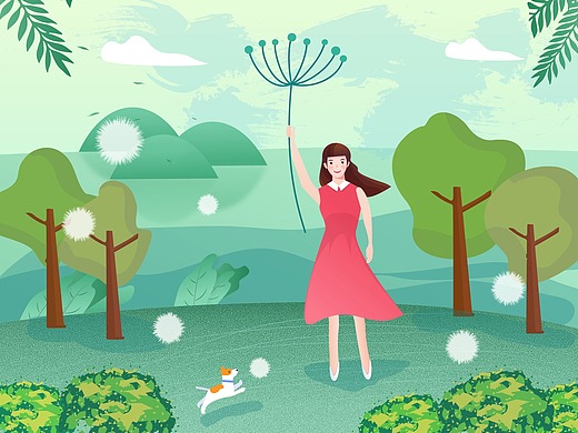 春天郊游美景插画