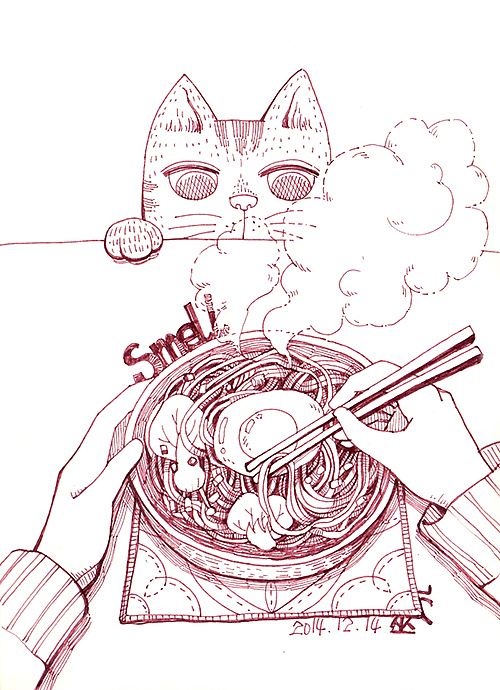 喵!想吃面条,先学会用筷子哦~