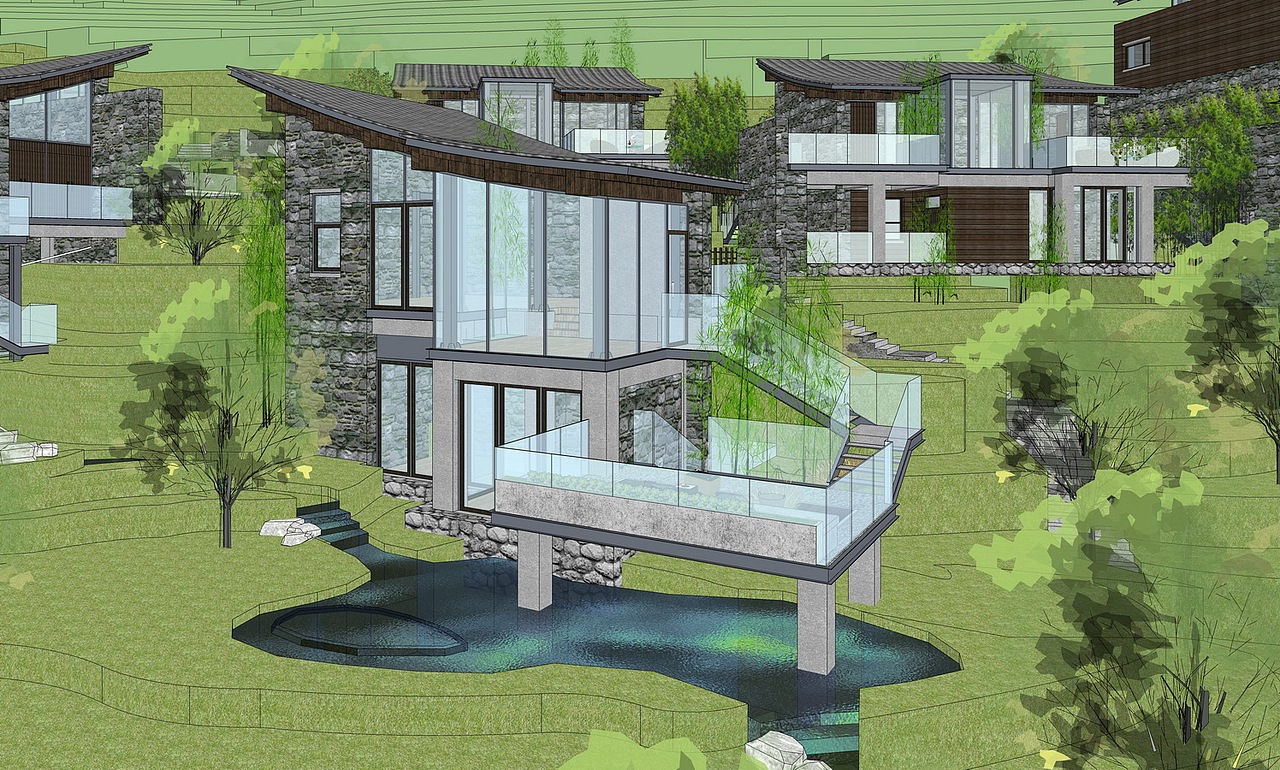 现代度假酒店民宿SU模型下载