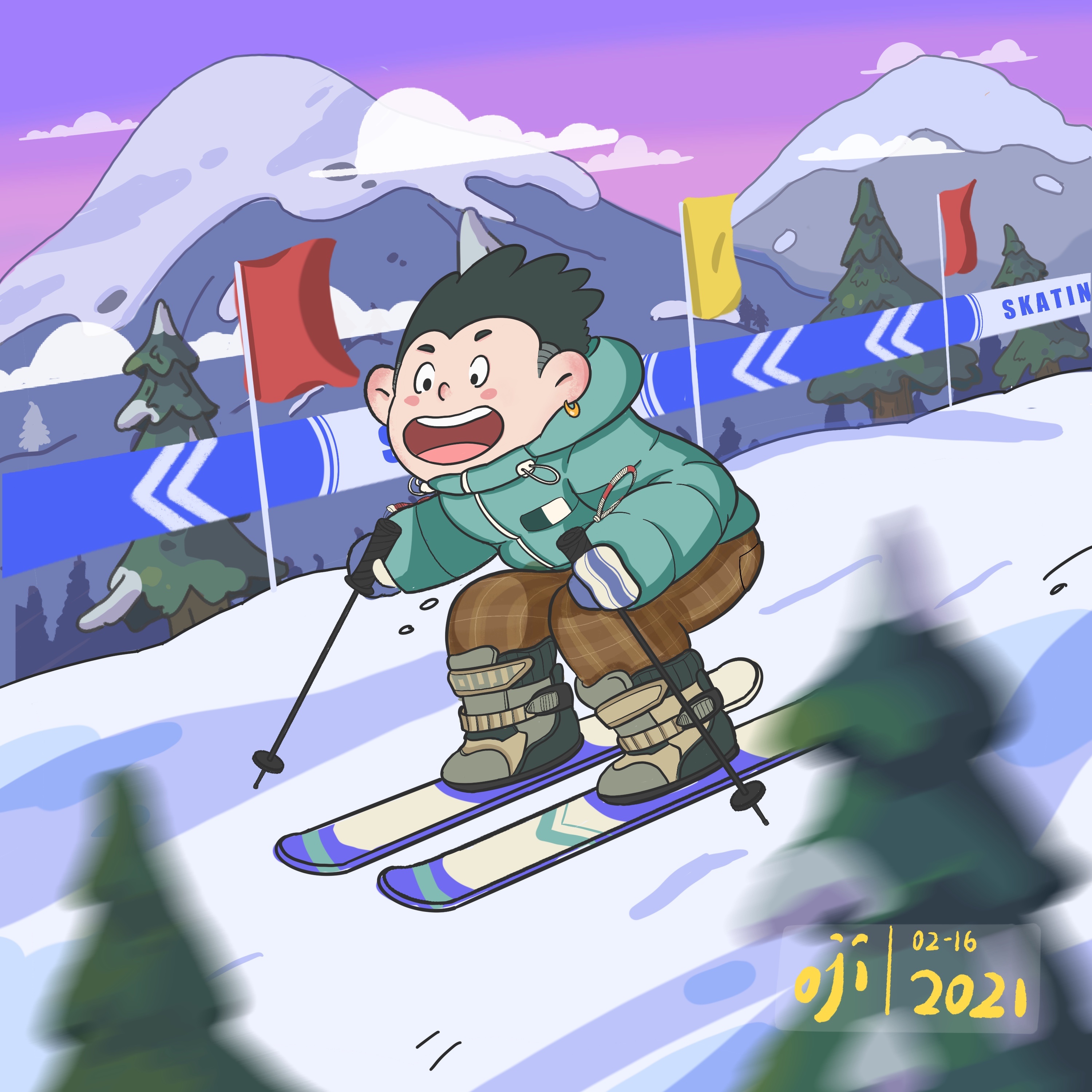 滑雪 摔倒 卡通图片