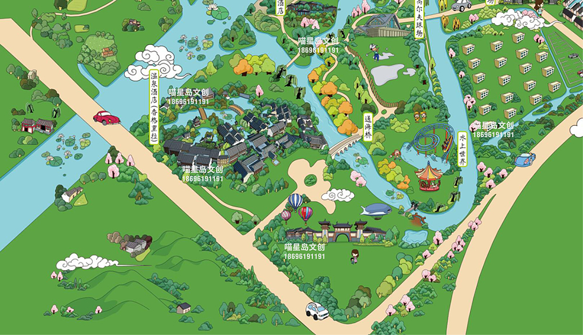 大洋湾湿地公园旅游手绘地图（图ZMjYzNjA4NzQ0） - 商业插画 - 站酷设计师喵星岛文创原创素材 - 站酷ZCOOL