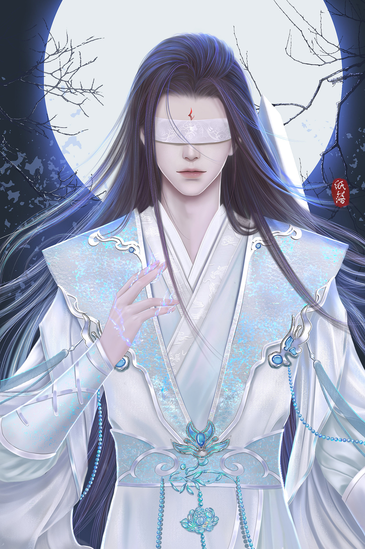 古风厚涂半身插画