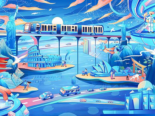 比亚迪 e域之城,巴士载梦 主题插画