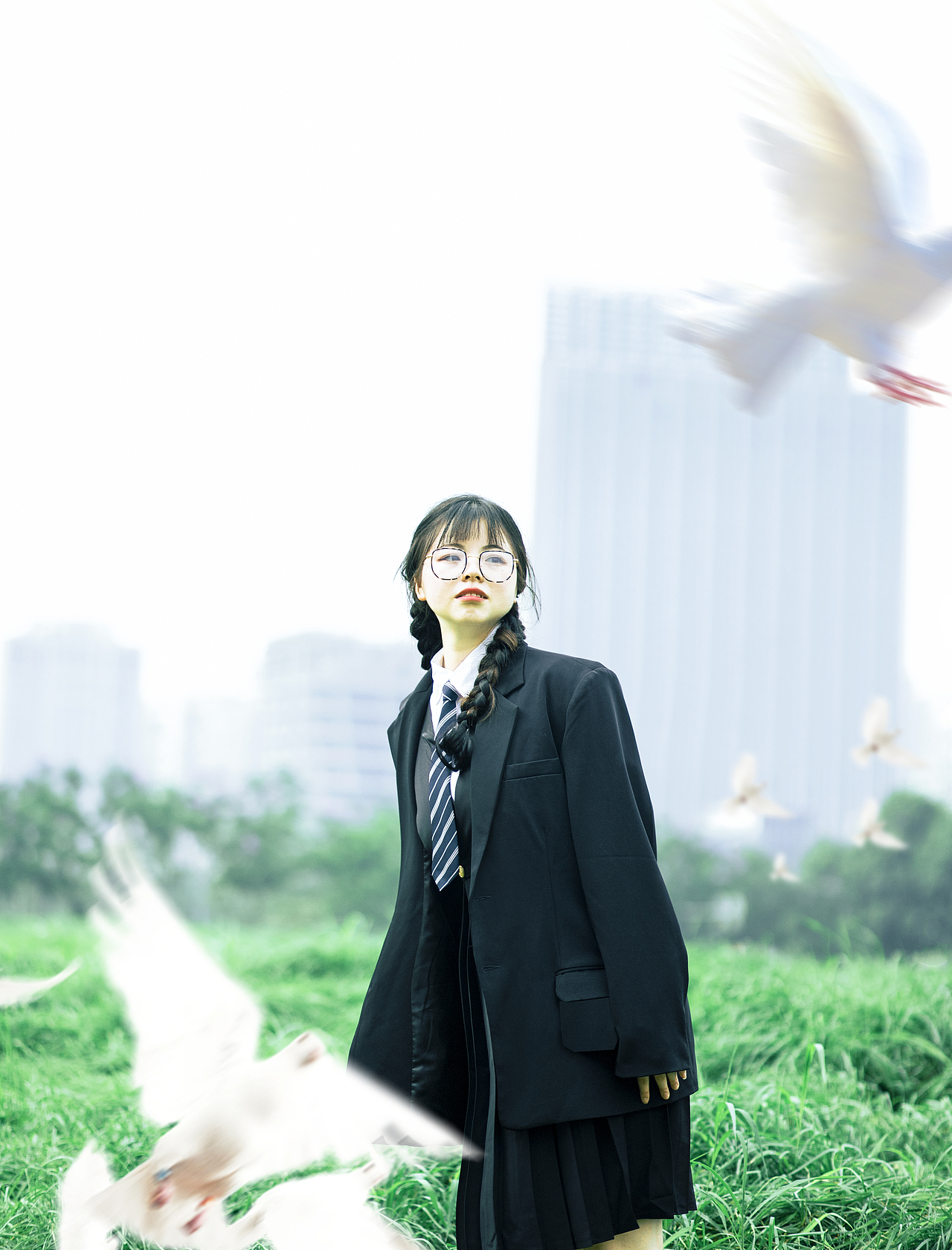 日系胶片,少女与鸽