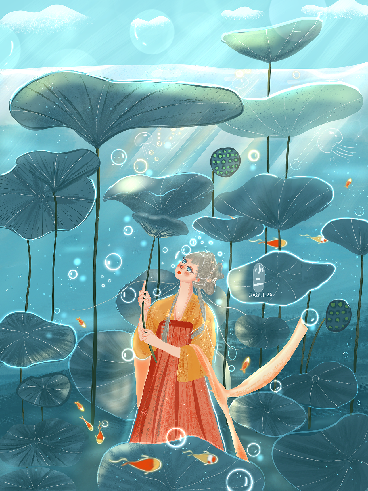 水下少女|插画|创作习作|z88607979_原创作品-站酷zcool