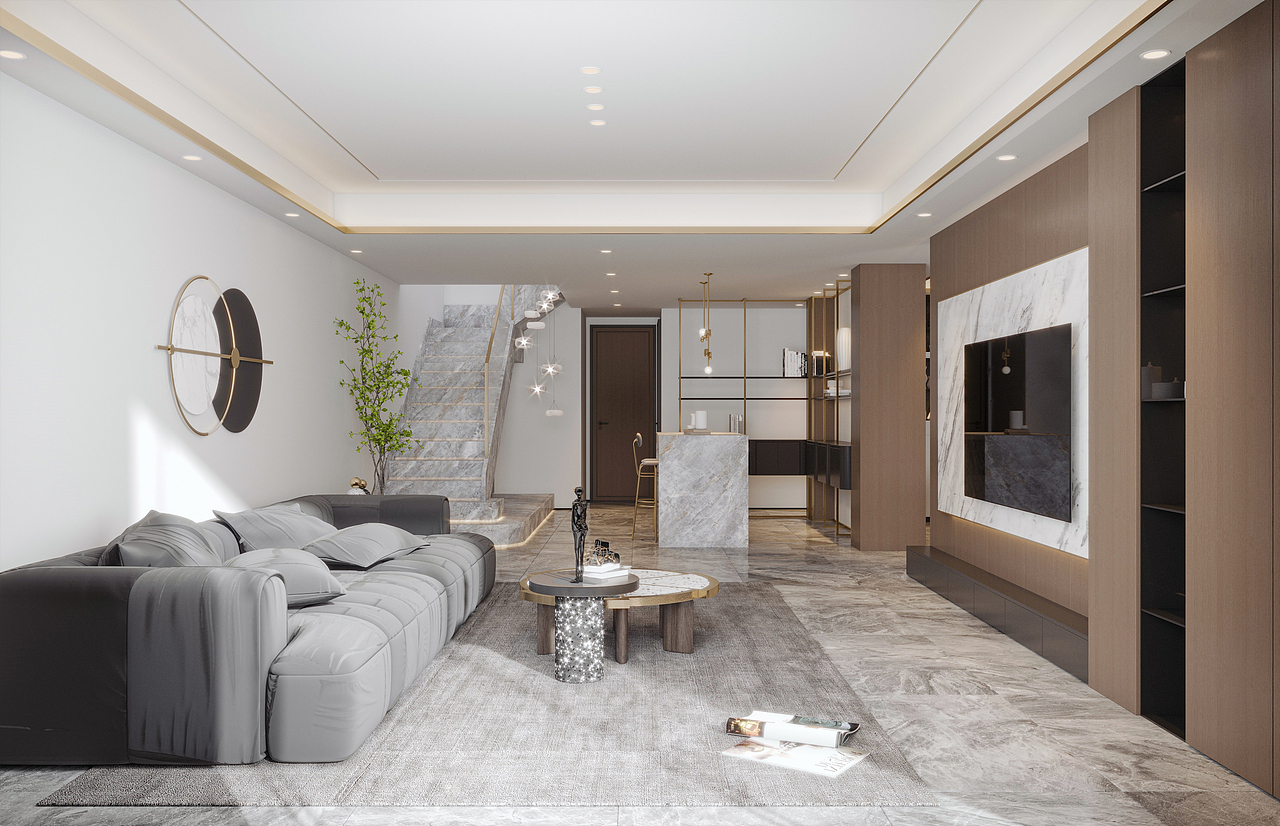 ▼地下室多功能区
<br>所以，在这个空间中，简单的白墙搭配简约利落的家具，呈现出富有艺术而不落俗的温暖空间，一旁的展示架，在强调主人文化品位以及自身修养的同时更不失生活原本的舒适性。