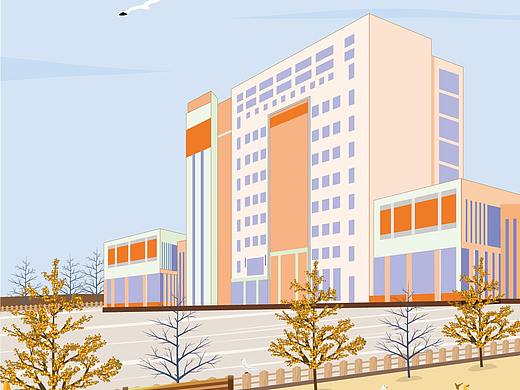AI插画以四为主题的飞鸟盘旋毕业季学校校园插画