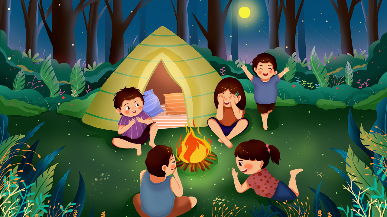 儿童节夏令营孩子玩耍插画