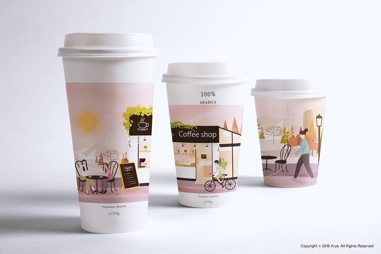 粉色咖啡包装插画