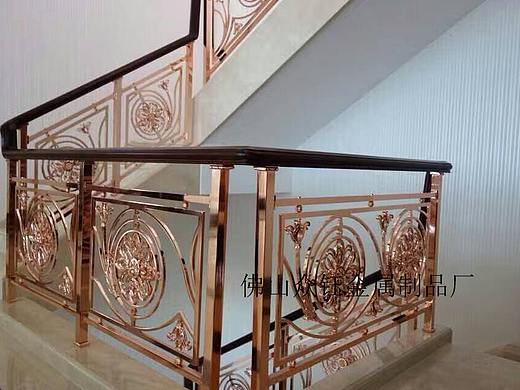 星级酒店玫瑰金楼梯护栏包安装 