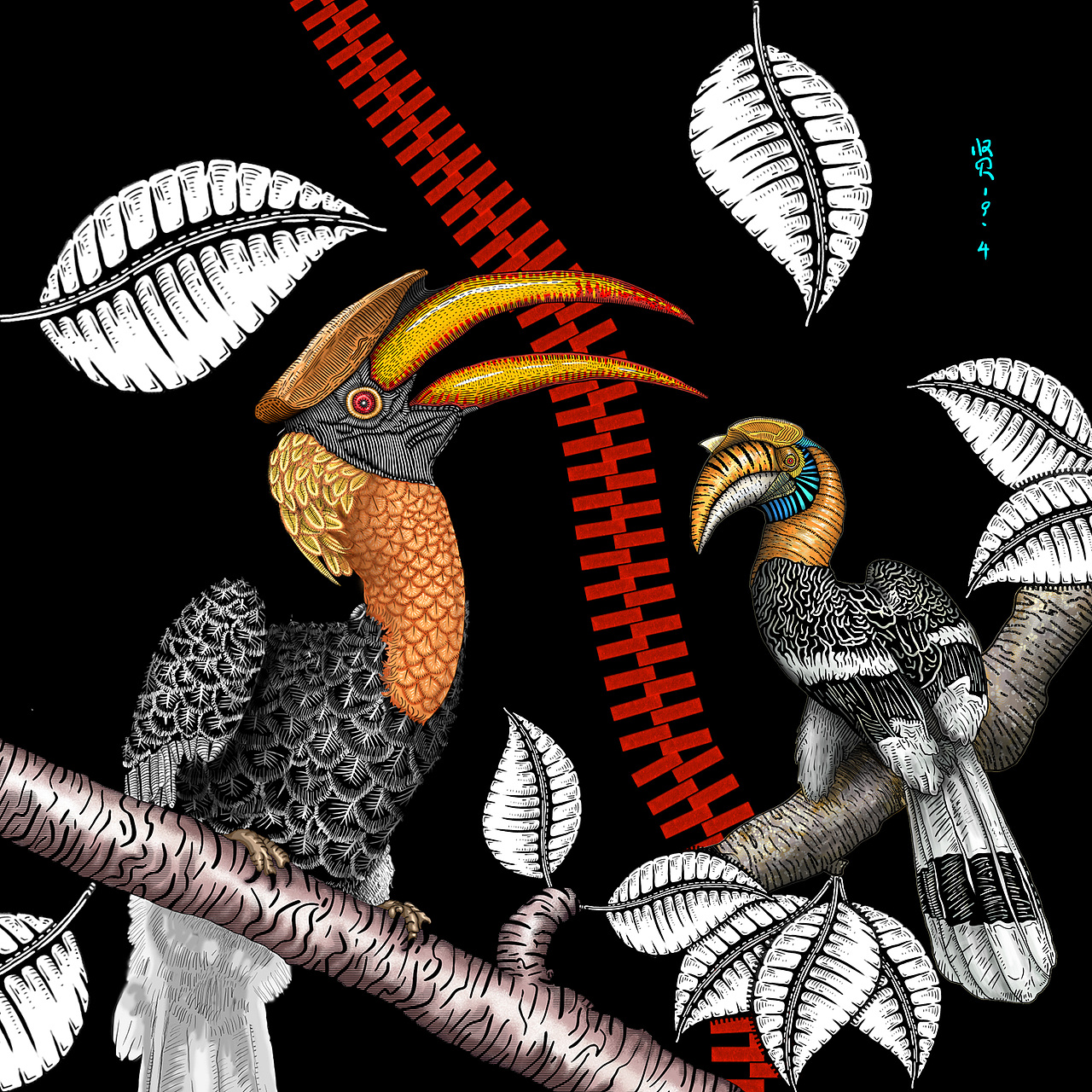 《犀鸟》（图ZMTU5NDY1NTYw） - 商业插画 - 站酷设计师三根毫毛原创素材 - 站酷ZCOOL