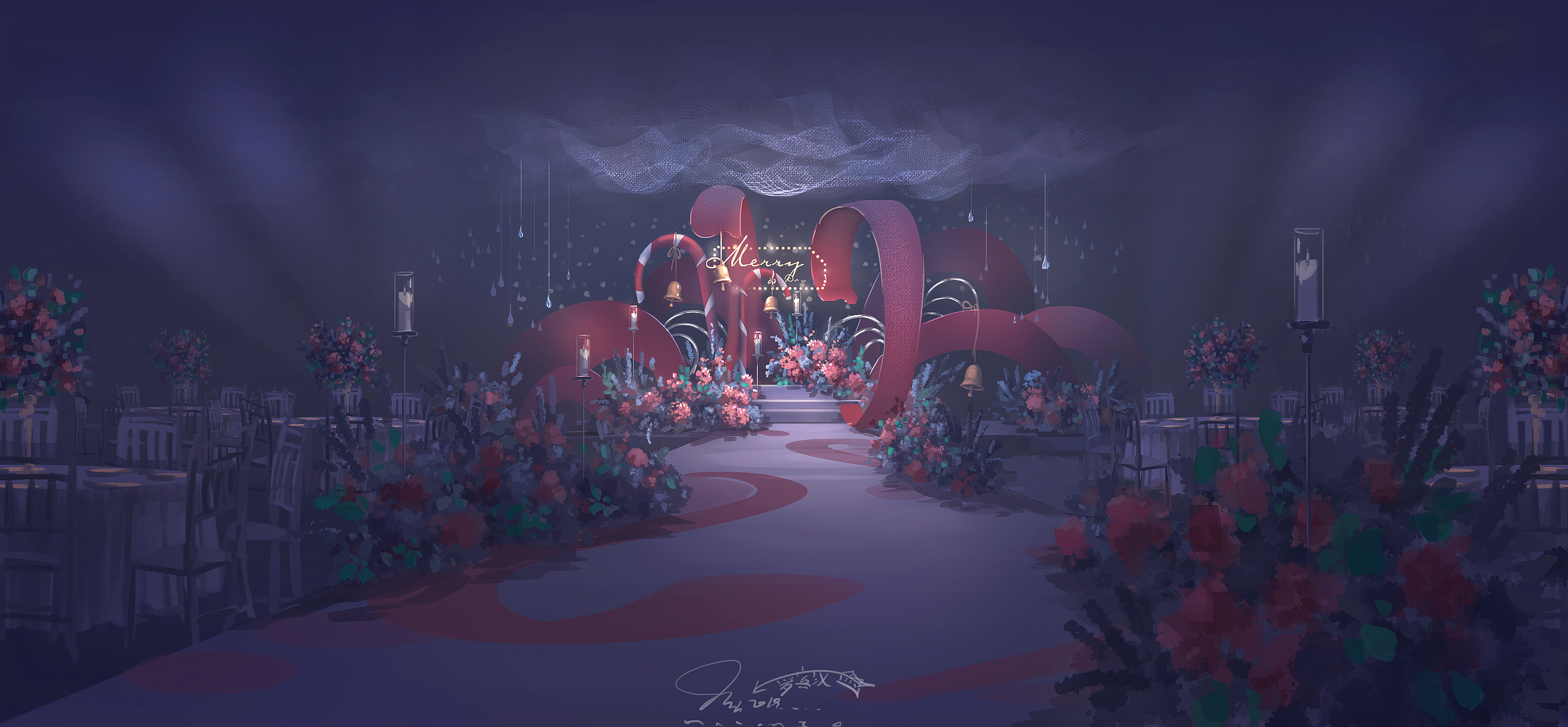 圣诞节宴会设计 圣诞节美陈 场景设计 婚礼手绘