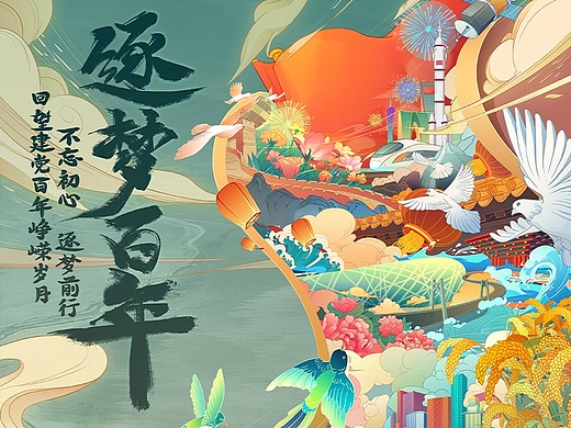 建党百年海报——逐梦百年