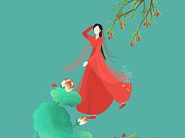 古风小清新无脸人系列插画