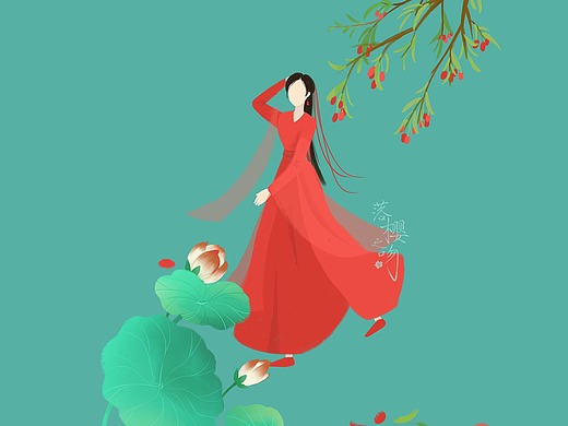 古风小清新无脸人系列插画