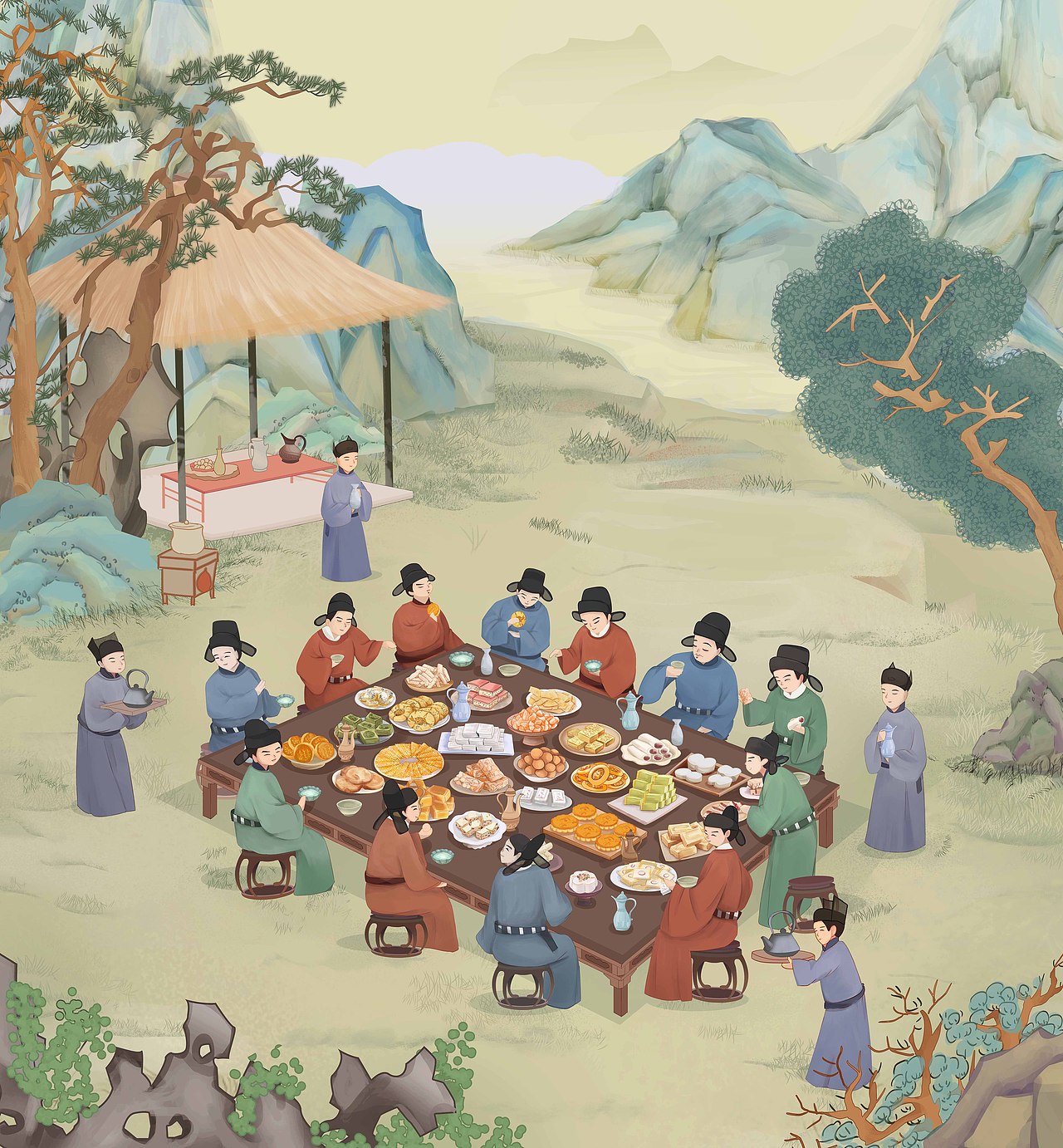 仿古插画各朝聚会场景（图ZMzczMTkzMTIw） - 商业插画 - 站酷设计师莫须有_原创素材 - 站酷ZCOOL