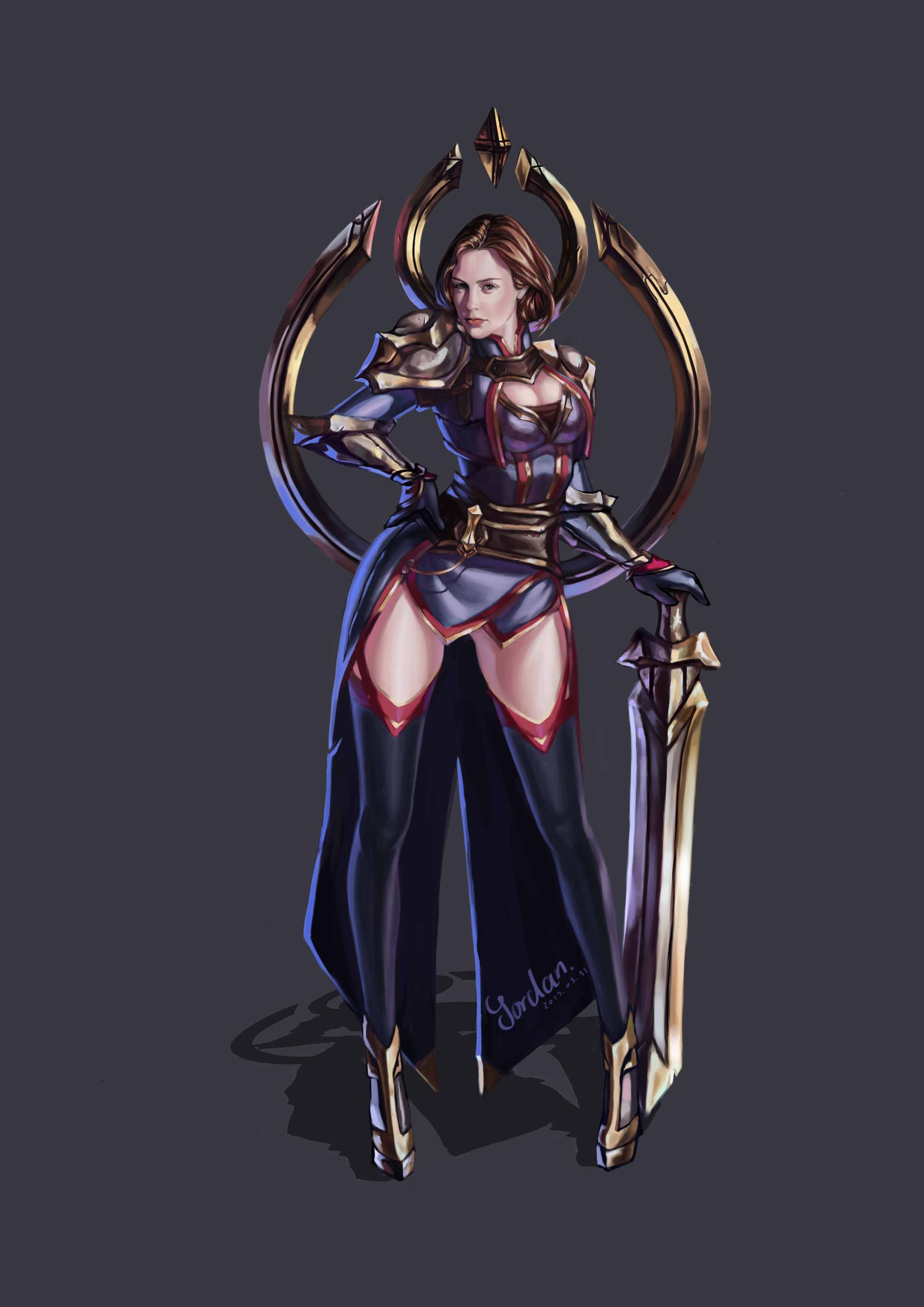 原创圣骑士女武器挂件女性游戏原画