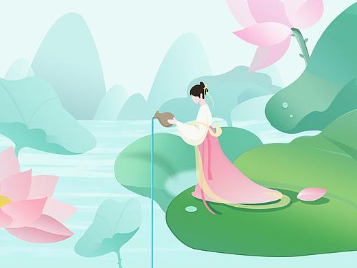 荷花（个人主页-ZNTYzNTA0ODA=） - 商业插画 - 站酷设计师蓝七潇潇原创素材 - 站酷ZCOOL