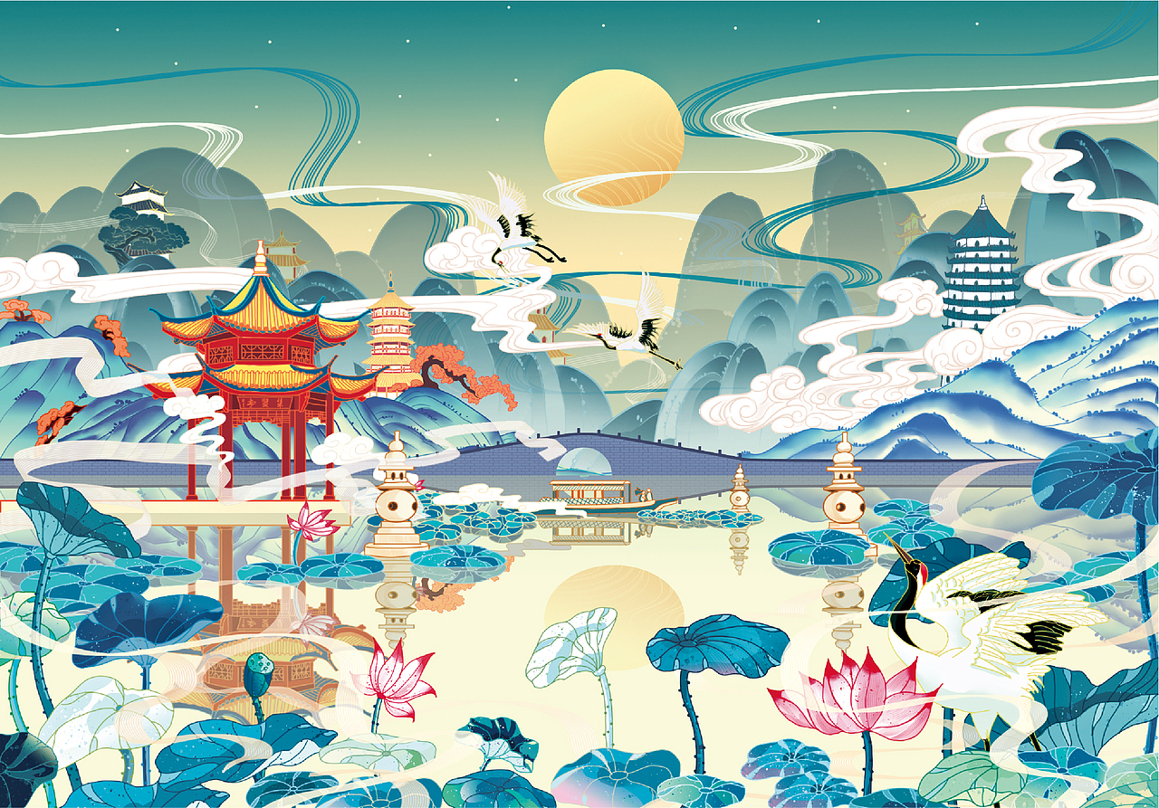 西湖（图ZMjYzNTY5MDg4） - 商业插画 - 站酷设计师风桀骜原创素材 - 站酷ZCOOL