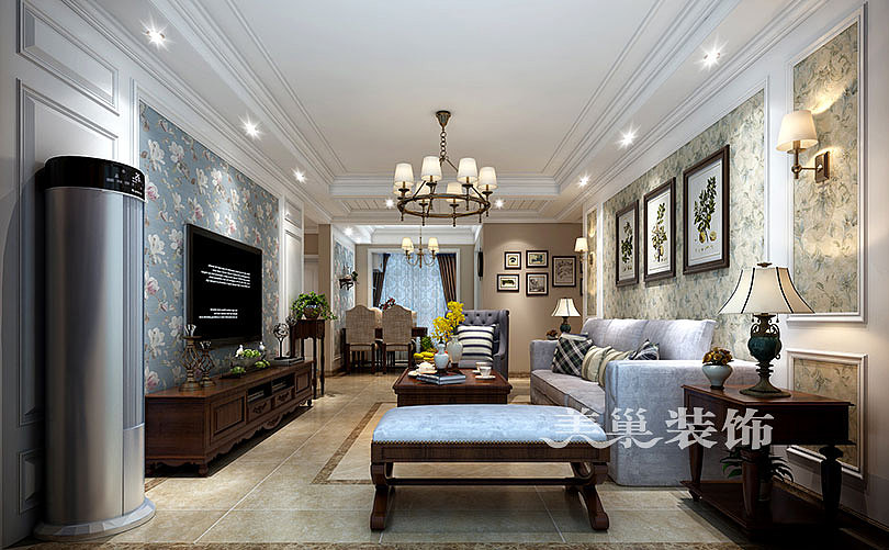 郑州保利永威西溪花园128平三室两厅美式乡村休闲浪漫的生活住宅————客餐厅