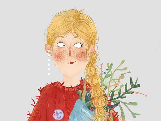 抱着花的女生（个人主页-ZNDI5NzQ3NzY=） - 儿童插画 - 站酷设计师爱吃土豆的逗逗原创素材 - 站酷ZCOOL