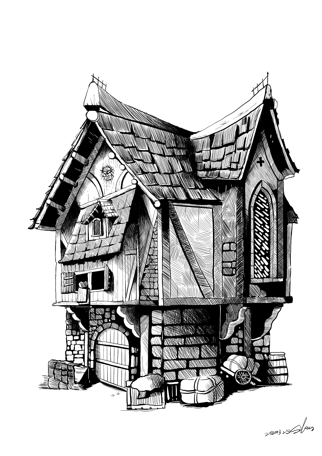素描房子画法图片