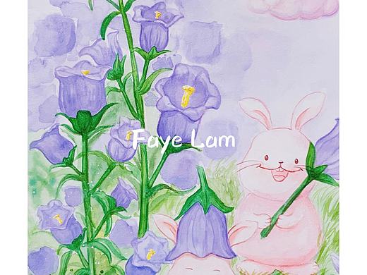 原创手绘水彩插画～棉花糖兔星球