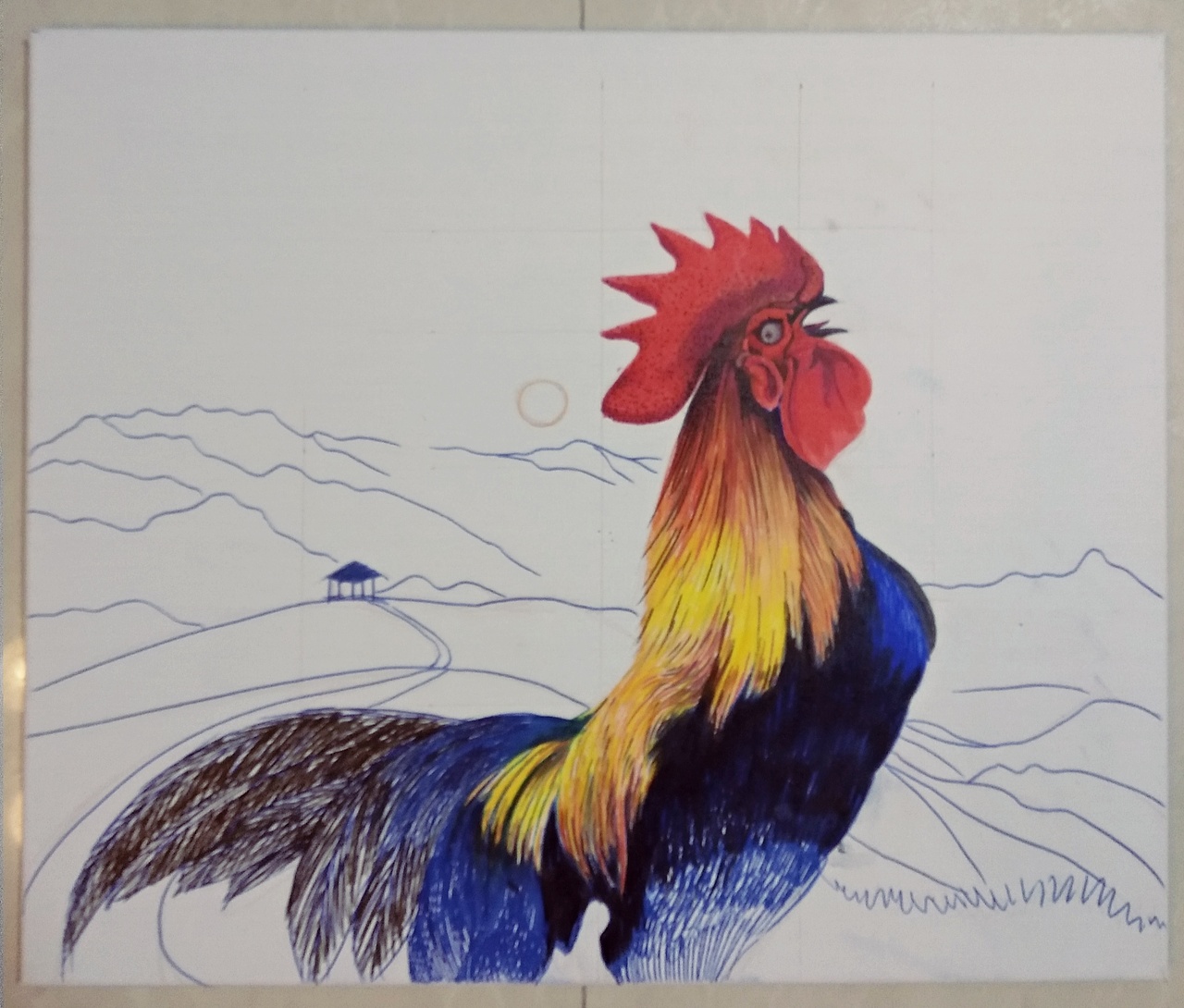 原创油画作品金鸡报晓