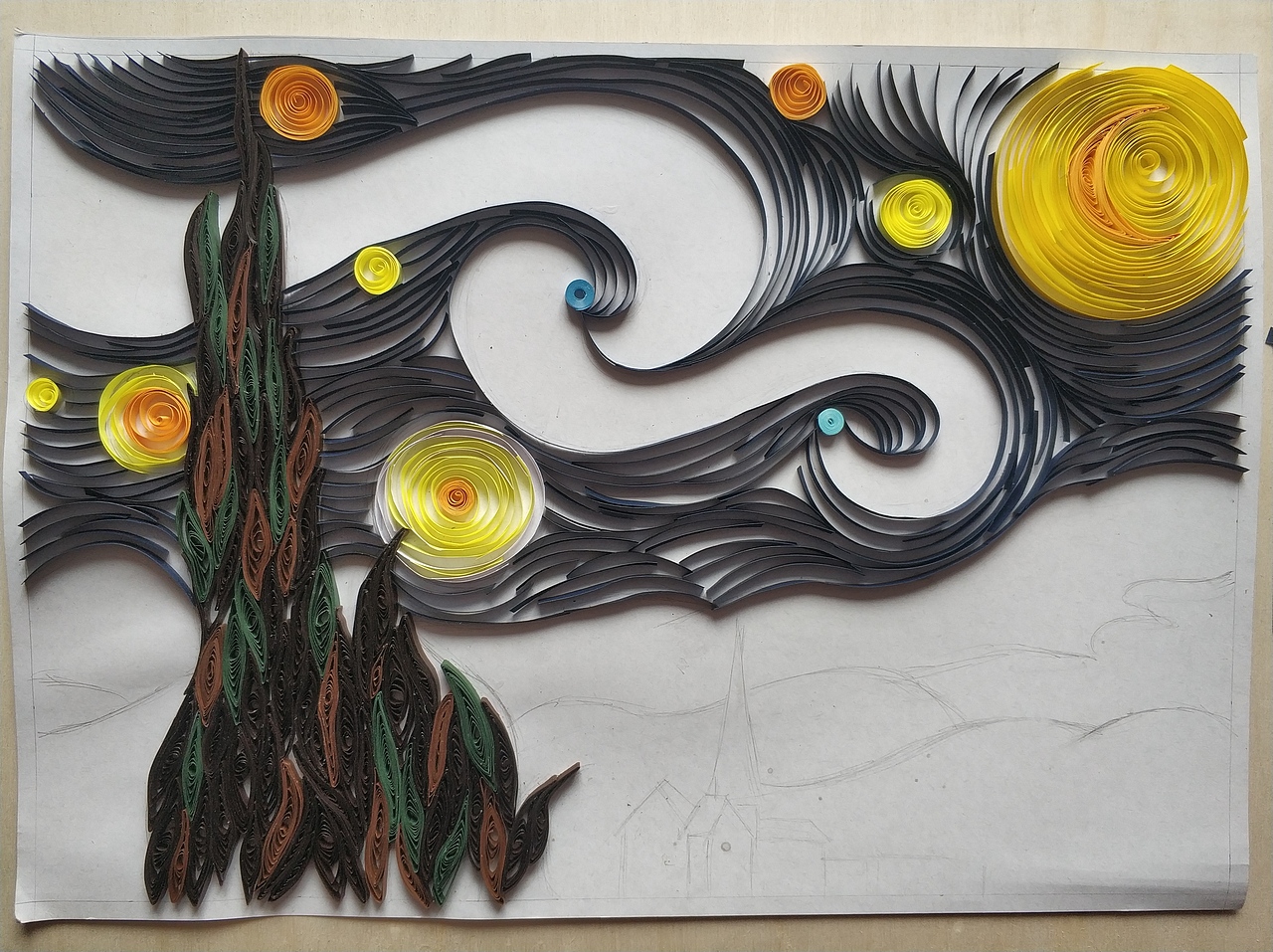 梵高星空 衍纸 步骤图