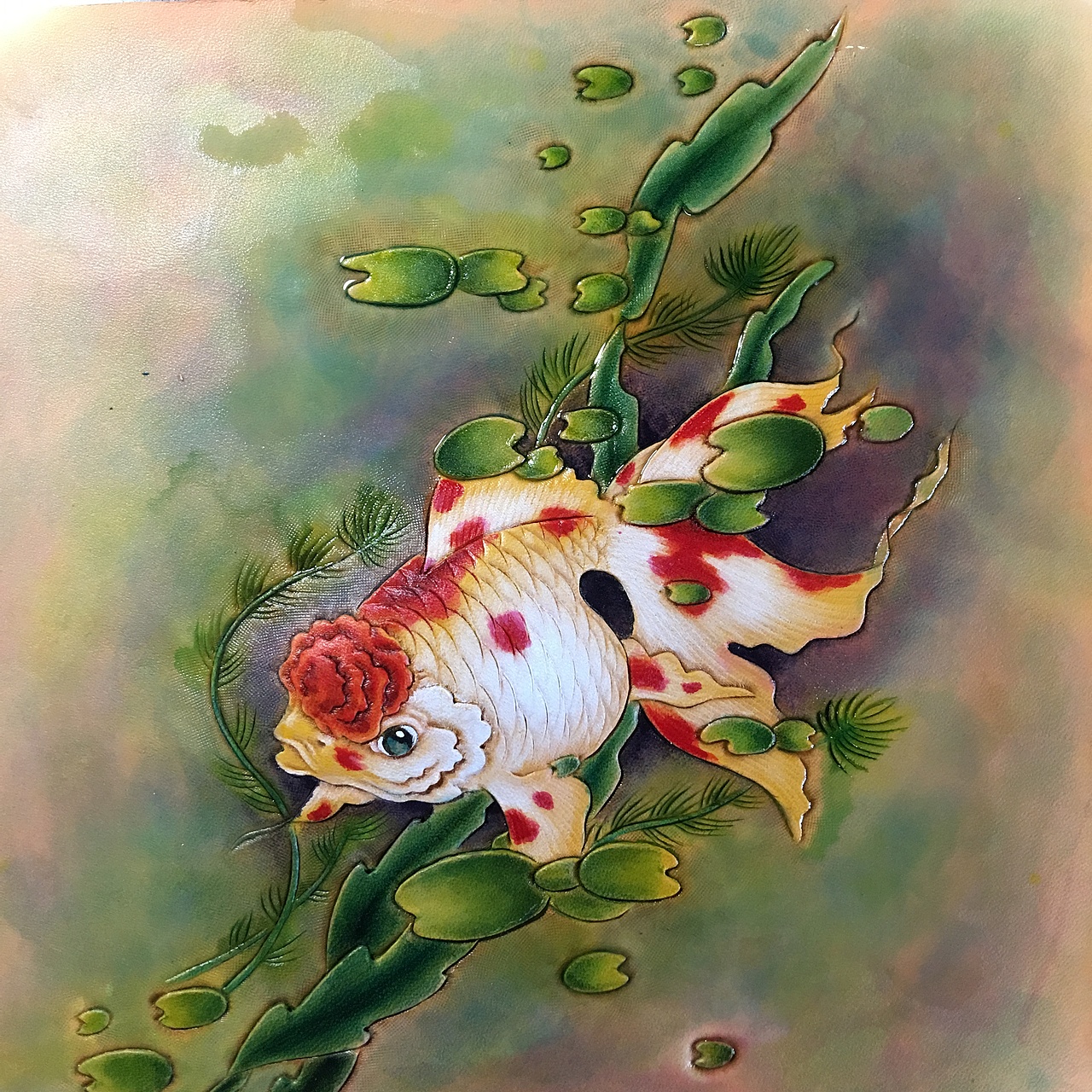 皮雕画—-金鱼独游